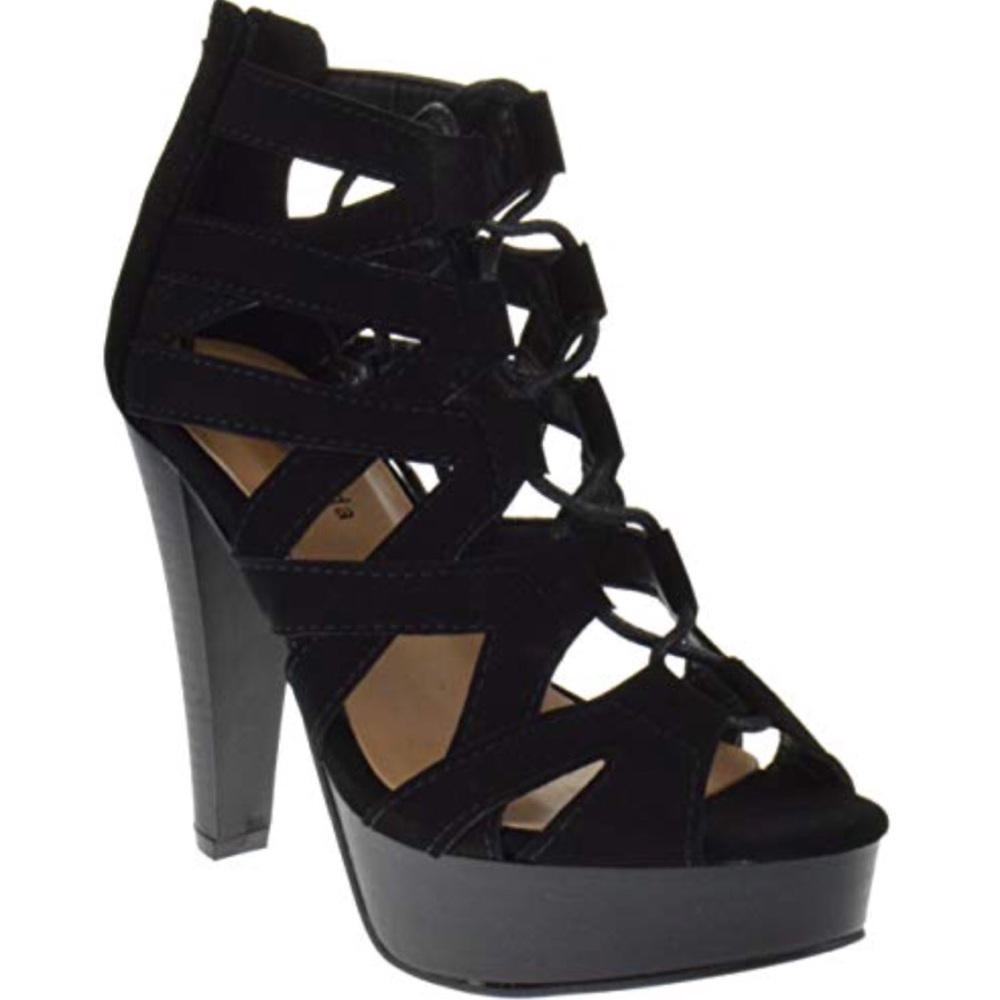 Black Strappy Lace Up Heels